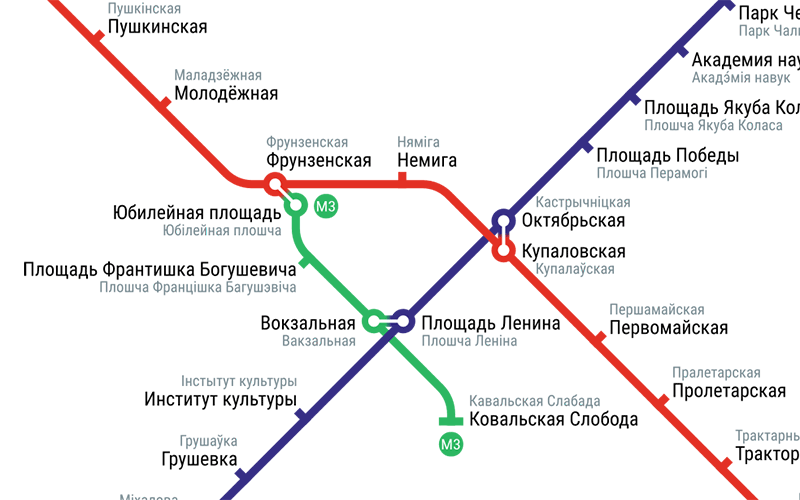 Фрагмент схемы Минского метро